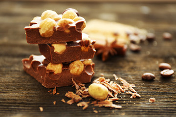 Set of chocolate with nuts, closeup