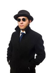 Man wearing black coat isolated on white