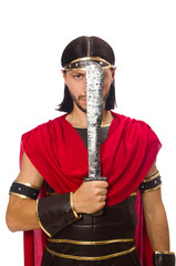 Gladiator with sword isolated on white