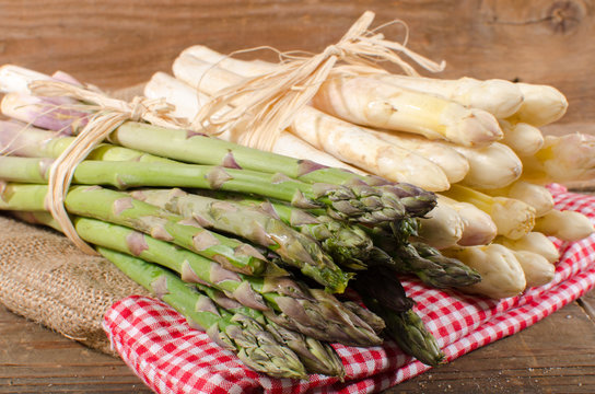 Bunch of fresh green and white asparagus