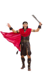 Gladiator with sword isolated on white