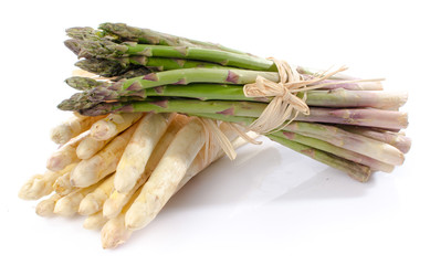 Bunch of fresh green and white asparagus