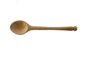 Wooden Spoon with long handle, isolated on white background.