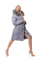 Beautiful woman in gray jacket isolated on white