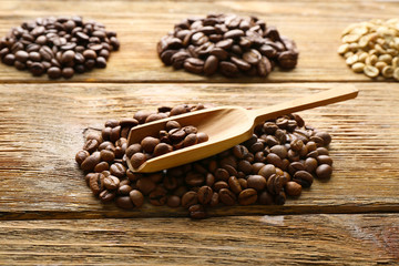 Coffee beans on wooden background