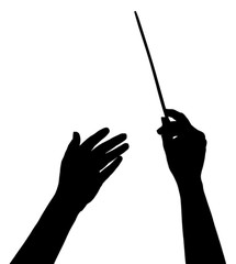 Music conductor hands with stick isolated on white