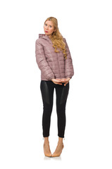 Pretty girl in winter jacket isolated on white