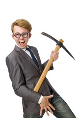 Young businessman with weapon isolated on white