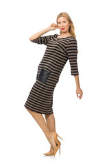 Fototapeta premium Pretty woman in brown dress isolated on white