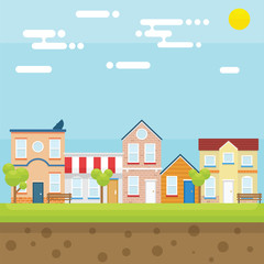 Obraz premium City in Summer with bright and flat design concept