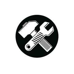 Detailed vector illustration of hammer and wrench crossed, work