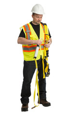 The worker in a uniform demonstrate a protection awareness