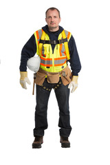 Fototapeta premium The man in a worker uniform and with building tools