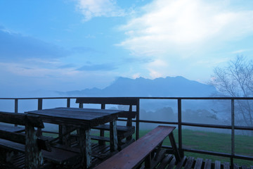 Platform and view of foggy mountain,Mae-ta-maan