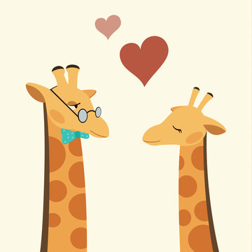 Vector Flat Illustration of a Couple of Giraffes in Love.