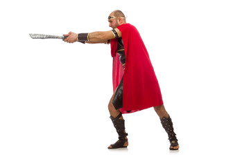 Gladiator holding sword isolated on white