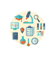 Concept of management  medical science research, set flat icons