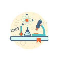 Chemical engineering background with flat icon of objects