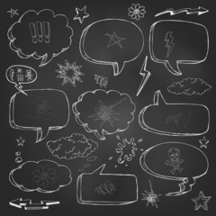 Hand drawn cartoon speech bubble on black board