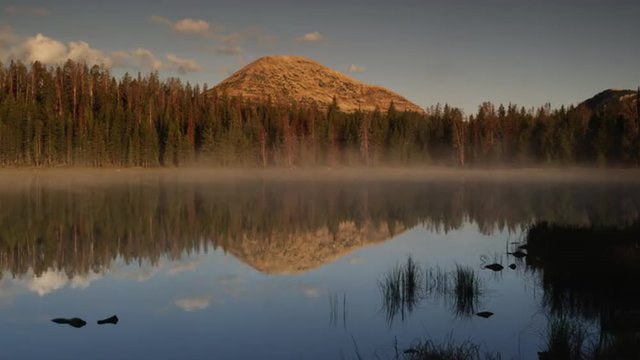 WS Fog over lake, Uinta Mountains, Utah, USA