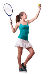 Woman tennis player isolated on white