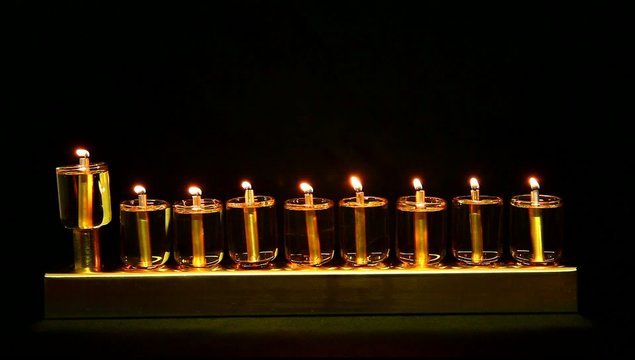 Hanukia made of olive oil lanterns in the wind