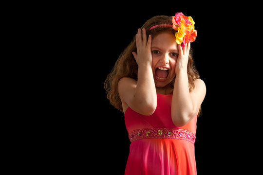 Girl In Vibrant Dress Acting Scared
