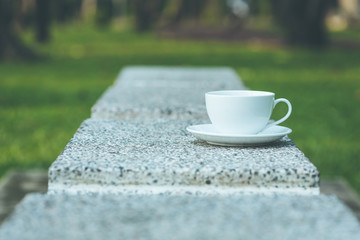 White coffee cup in the park