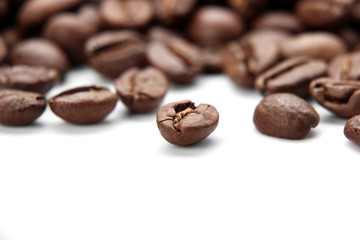 Closeup coffee bean isolated on white