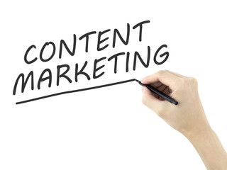 content marketing words written by man's hand
