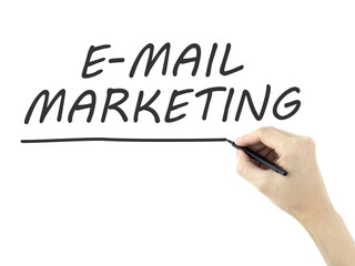 e-mail marketing words written by man's hand