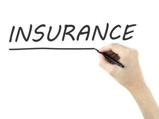 insurance word written by man's hand