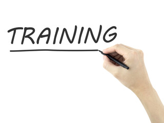 training word written by man's hand