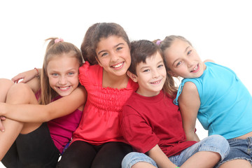 group of happy kids on white background