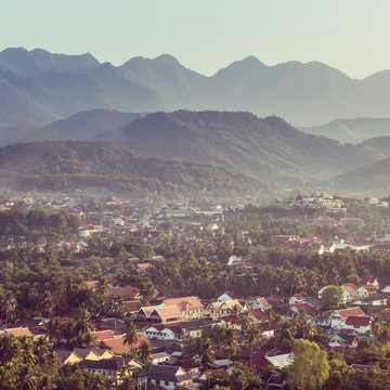 Viewpoint at luang prabang in laos with vintage effect.
