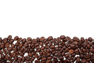Coffee beans stripe isolated on white background