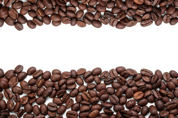 Coffee beans stripe isolated on white background