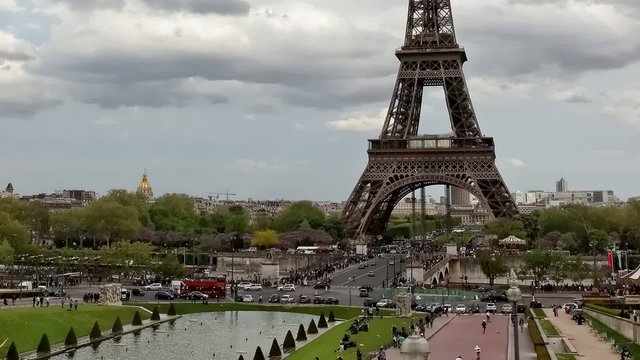 Pan Eiffel Tower Paris, France, time lapse HD