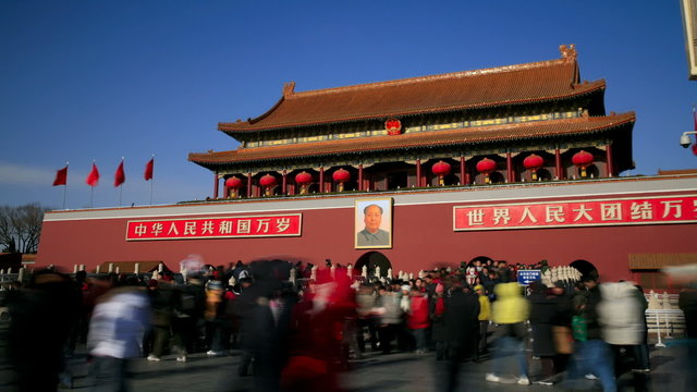 WS T/L Crowd at Tiananmen Gate / Forbidden City, Beijing, China.