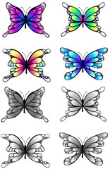 Highly detail illustration of silhouette butterflies set, create