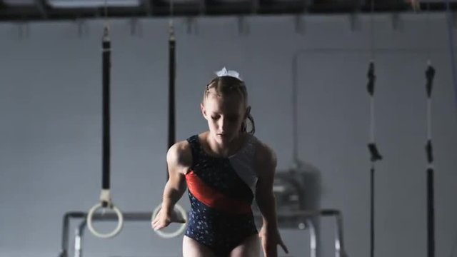 MS TD TU Girl (10-11) exercising on balance beam, Orem, Utah, USA