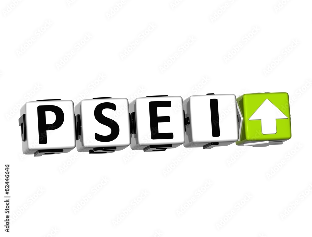 Poster 3d psei stock market block text on white background