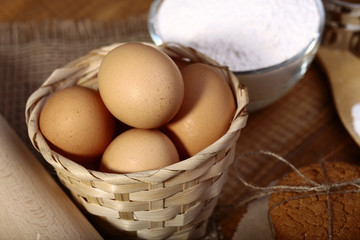Ingredients for cooking on wooden table top
