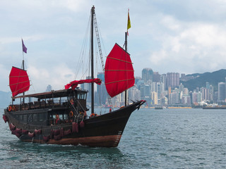 Chinese sailing ship in Victoria Habour, Hong Kong