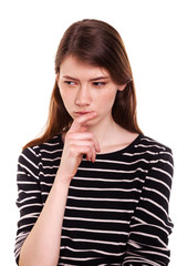 Naklejka premium Young woman thinking hand on chin isolated Stock Image