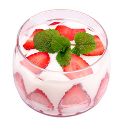 Strawberry dessert in a glass, isolated on a white