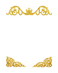 Pattern of gold metal frame carve flower on white background