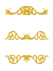 Pattern of gold metal frame carve flower on white background