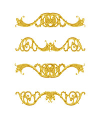 Pattern of gold metal frame carve flower on white background