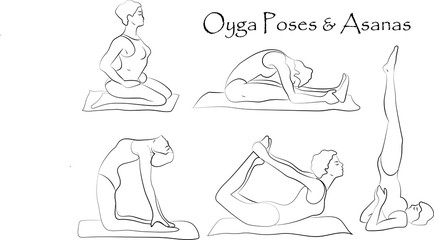 Vector yoga illustration.  Yoga set. Yoga exercises. Women yoga